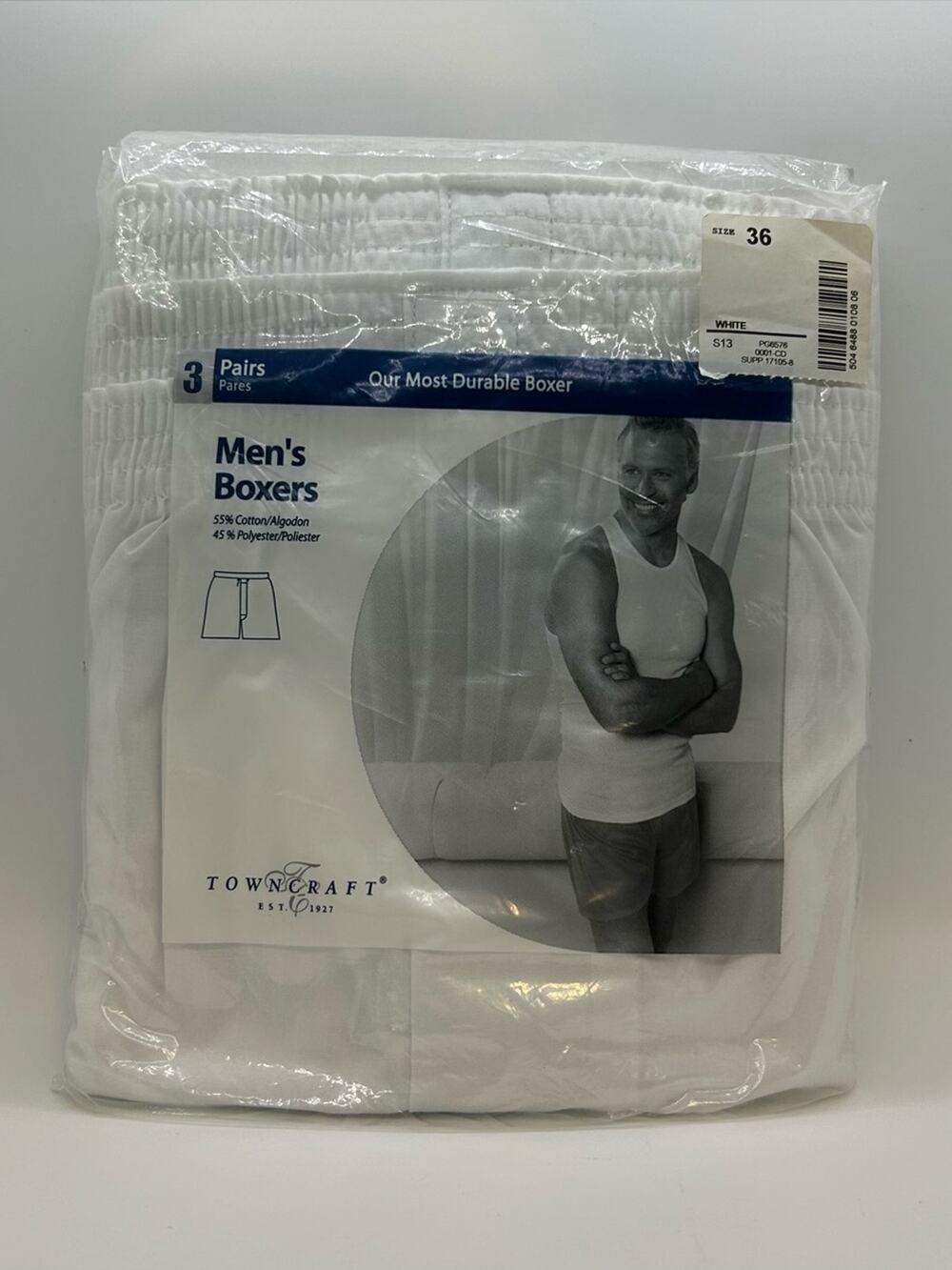 VTG TownCraft Boxers Mens 36 White JCPenneys 3 Pack JCP NWT Cotton Blend Shorts